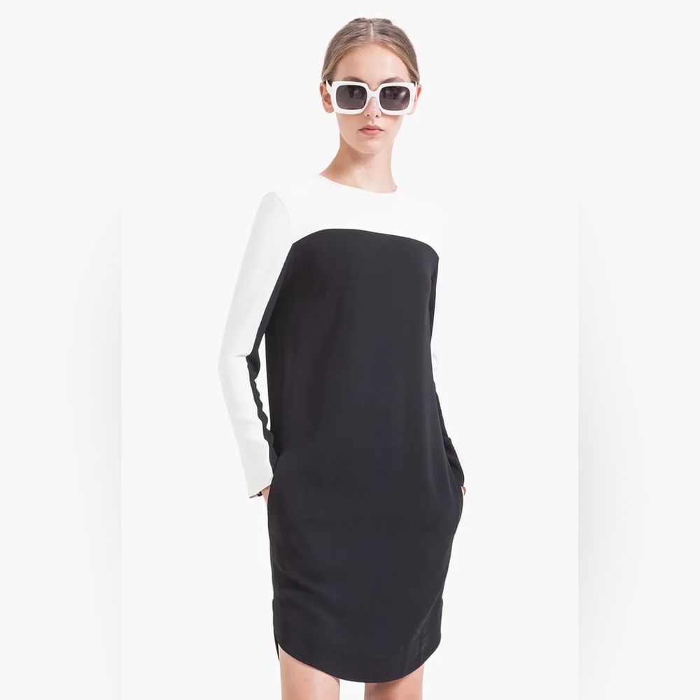 Colorblock Black and White Long Sleeve Dress